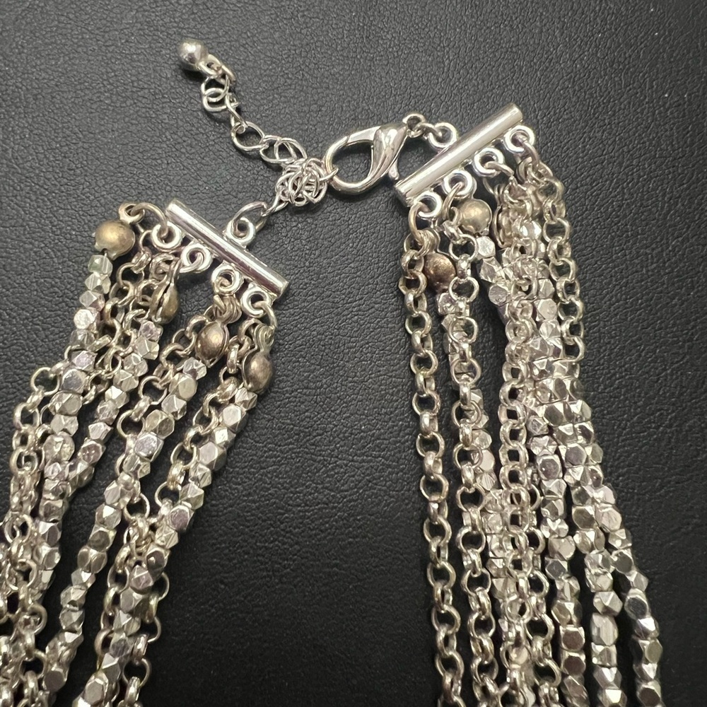 Elegant Silver Layered Necklace Multi-strand Silver Tone - Picture 4 of 5